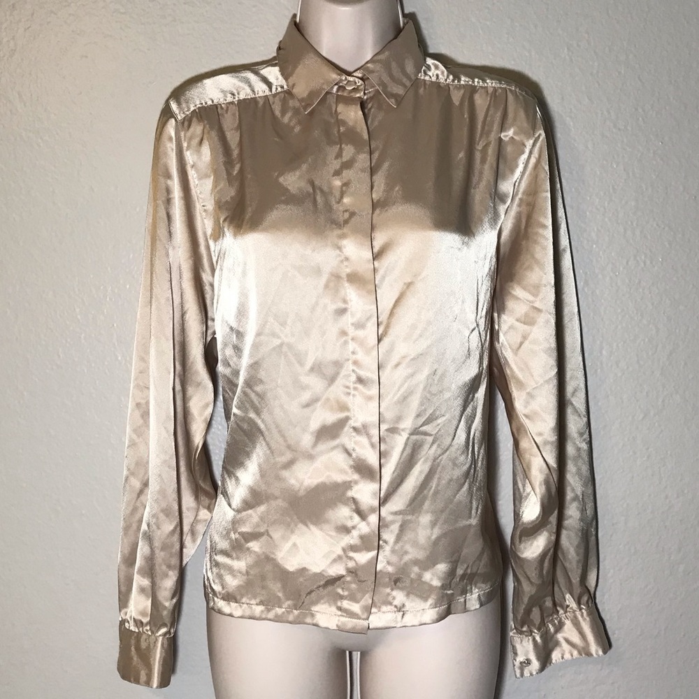 Vtg satin BLOUSES INC button down